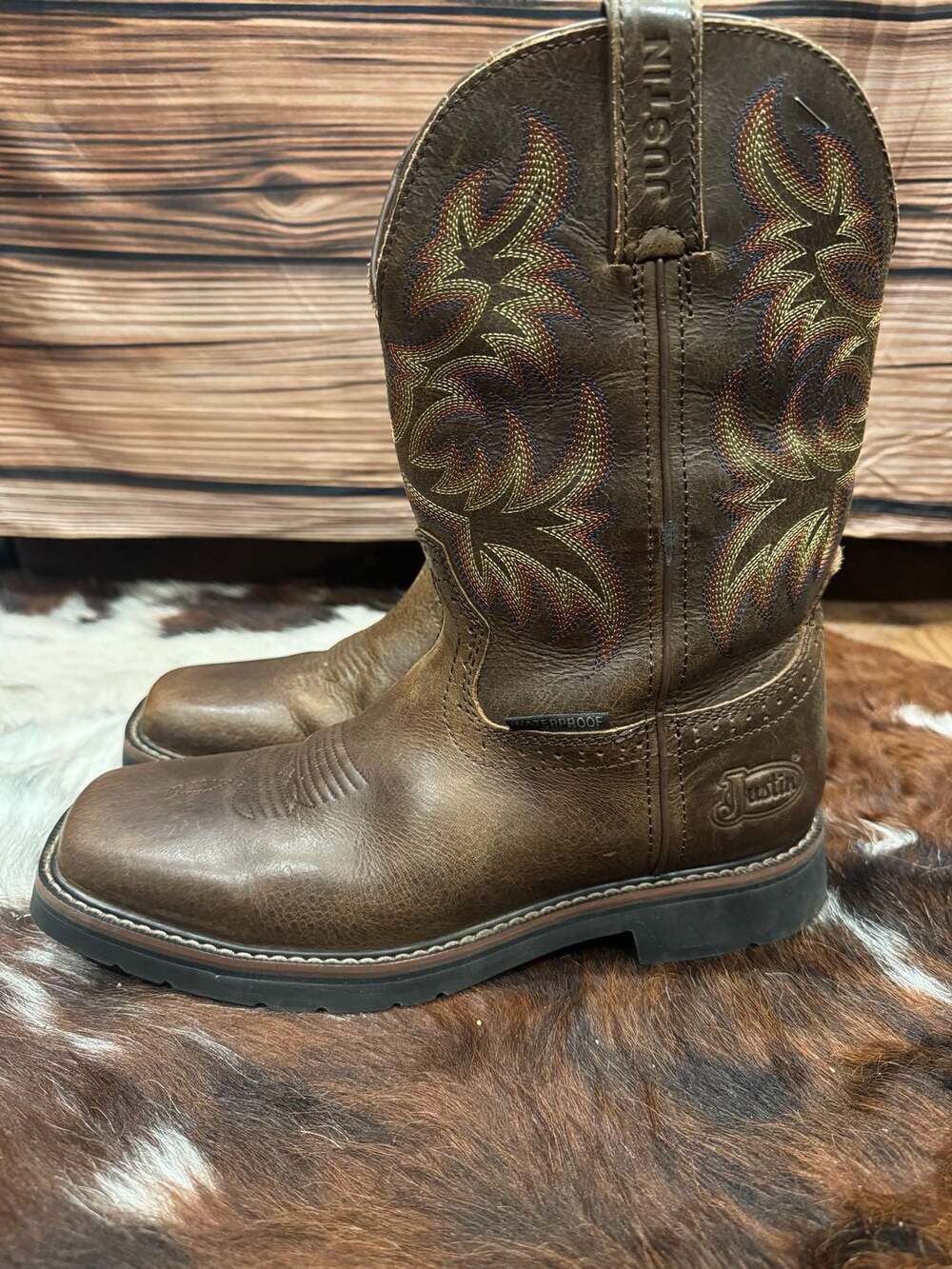 New Justin Stampede Driller Work Boots Brown Leather size 9.5 D